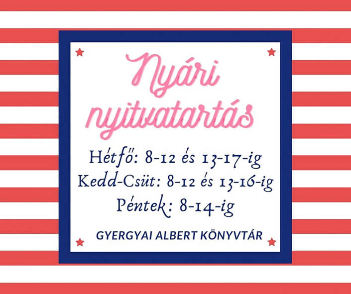 Könyvtár nyári nyitvatartás